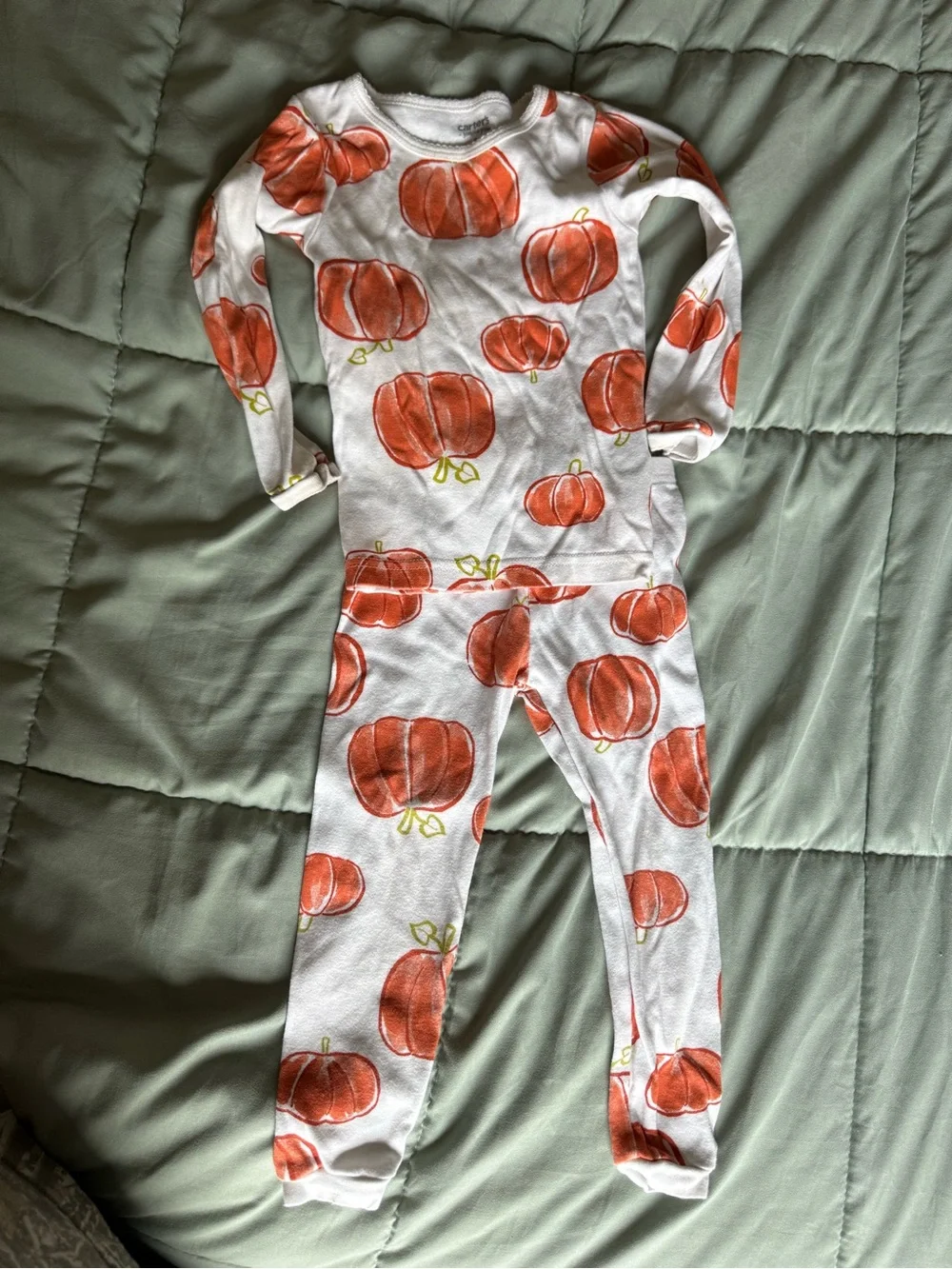 Carter's Pumpkin Print Pajama Top - Orange & Green on White